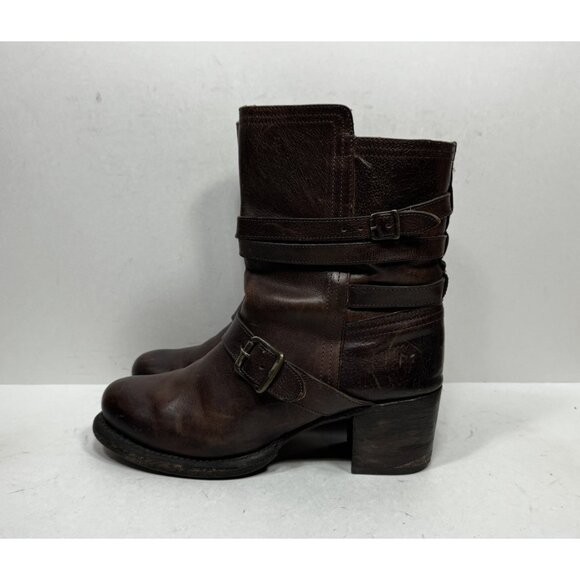 Frye Vera Strappy Engineer Boots Women’s Size 8.5 76520 Brown Leather - Picture 3 of 8